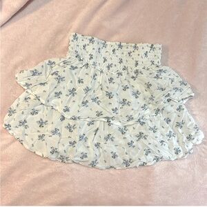 White and blue floral ruffle skirt